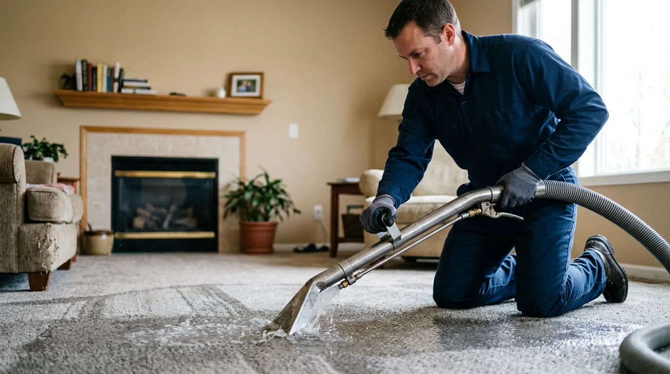 Water damage restoration technician working near Skyforest, CA